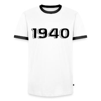Vintage, années 1940, Naissance, Anniversaire, Rétro, Années 1940 - T-shirt contrasté Homme - blanc/noir - Devant - AI Model Female 172 light (172cm) & AI Model Male 178 dark (178cm)