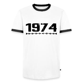 1974 Retro 1974 Birthday 1974 Vintage 1974 - Men's Ringer Shirt - white/black - Front - AI Model Female 172 light (172cm) & AI Model Male 178 dark (178cm)