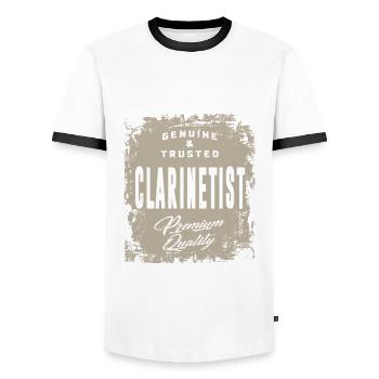 Echter Klarinettist - Männer Kontrast-T-Shirt - Weiß/Schwarz - Vorne - AI Model Female 172 light (172cm) & AI Model Male 178 dark (178cm)