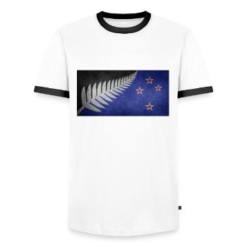 New Zealand flag We love NZ - Men's Ringer Shirt - white/black - Front - AI Model Female 172 light (172cm) & AI Model Male 178 dark (178cm)