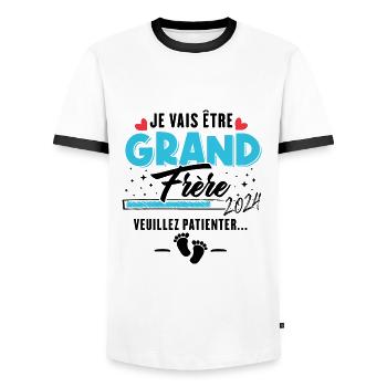 Je Vais Être Grand Frère 2024 - T-shirt contrasté Homme - blanc/noir - Devant - AI Model Female 172 light (172cm) & AI Model Male 178 dark (178cm)