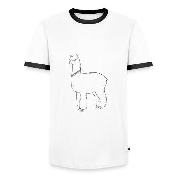 Lama, Lama-Liebhaber - Männer Kontrast-T-Shirt - Weiß/Schwarz - Vorne - AI Model Female 172 light (172cm) & AI Model Male 178 dark (178cm)