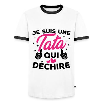 Je suis une tata qui déchire - T-shirt contrasté Homme - blanc/noir - Devant - AI Model Female 172 light (172cm) & AI Model Male 178 dark (178cm)