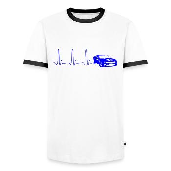 ECG HEART LINE AUTO blue - Men's Ringer Shirt - white/black - Front - AI Model Female 172 light (172cm) & AI Model Male 178 dark (178cm)