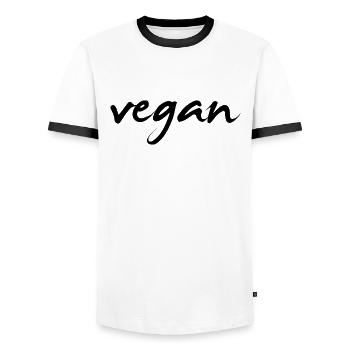 Cadeau végétalien végétalien végétalien végétalien végétalien vert - T-shirt contrasté Homme - blanc/noir - Devant - AI Model Female 172 light (172cm) & AI Model Male 178 dark (178cm)