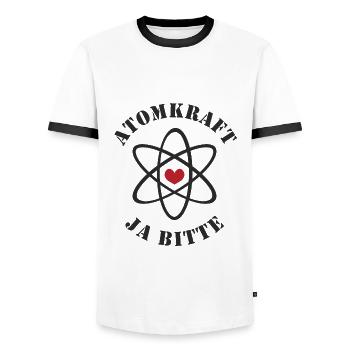 Atomkraft, Ja bitte - Männer Kontrast-T-Shirt - Weiß/Schwarz - Vorne - AI Model Female 172 light (172cm) & AI Model Male 178 dark (178cm)