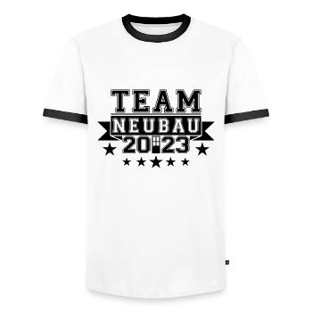 Team New Build House 2023 Home House Builder - Men's Ringer Shirt - white/black - Front - AI Model Female 172 light (172cm) & AI Model Male 178 dark (178cm)