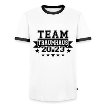 Team Dream House 2023 House Construction Builders - Men's Ringer Shirt - white/black - Front - AI Model Female 172 light (172cm) & AI Model Male 178 dark (178cm)