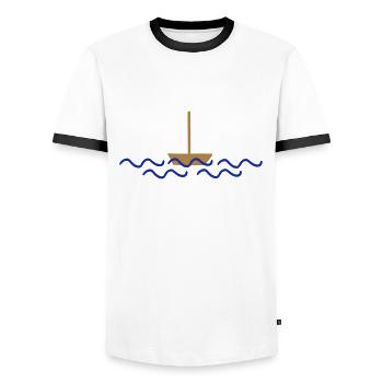 Schiff mit Wellen - Männer Kontrast-T-Shirt - Weiß/Schwarz - Vorne - AI Model Female 172 light (172cm) & AI Model Male 178 dark (178cm)
