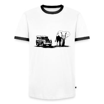 Elefant - Elephant - Safari - Wildlife Ranger Jeep - Männer Kontrast-T-Shirt - Weiß/Schwarz - Vorne - AI Model Female 172 light (172cm) & AI Model Male 178 dark (178cm)