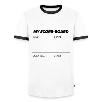 My Score-Board – Perfekt für den JGA - Männer Kontrast-T-Shirt - Weiß/Schwarz - Vorne - AI Model Female 172 light (172cm) & AI Model Male 178 dark (178cm)