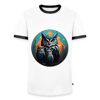 Buntes grafisches Eulendesign für Eulenfans und Vo - Männer Kontrast-T-Shirt - Weiß/Schwarz - Vorne - AI Model Female 172 light (172cm) & AI Model Male 178 dark (178cm)