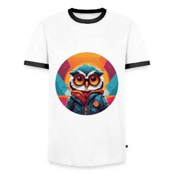 Little Cute Owl in Color Wheel Owl Design - Men's Ringer Shirt - white/black - Front - AI Model Female 172 light (172cm) & AI Model Male 178 dark (178cm)