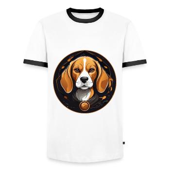 Beagle Portrait im Farbkreis - Männer Kontrast-T-Shirt - Weiß/Schwarz - Vorne - AI Model Female 172 light (172cm) & AI Model Male 178 dark (178cm)