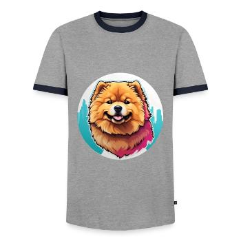 Chow Chow Portrait im Farbkreis - Männer Kontrast-T-Shirt - Grau/Navy  - Vorne - AI Model Female 172 light (172cm) & AI Model Male 178 light (178cm)