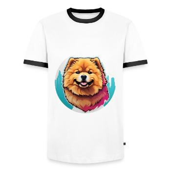 Portrait de Chow Chow sur la roue chromatique - T-shirt contrasté Homme - blanc/noir - Devant - AI Model Female 172 light (172cm) & AI Model Male 178 dark (178cm)