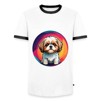 Shih Tzu Portrait im Farbkreis - Männer Kontrast-T-Shirt - Weiß/Schwarz - Vorne - AI Model Female 172 light (172cm) & AI Model Male 178 dark (178cm)