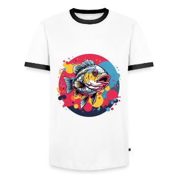 Barsch im Farbkreis. Herrlich buntes Barschdesign - Männer Kontrast-T-Shirt - Weiß/Schwarz - Vorne - AI Model Female 172 light (172cm) & AI Model Male 178 dark (178cm)