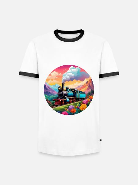 Nostalgische qualmende Dampflokomotive - Männer Kontrast-T-Shirt - Weiß/Schwarz