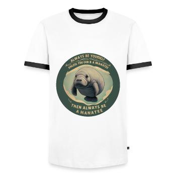 Sei Du selbst oder sei ein Manatee Lebensweisheit - Männer Kontrast-T-Shirt - Weiß/Schwarz - Vorne - AI Model Female 172 light (172cm) & AI Model Male 178 dark (178cm)