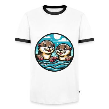 Deux drôles d’amis loutres pour la vie - T-shirt contrasté Homme - blanc/noir - Devant - AI Model Female 172 light (172cm) & AI Model Male 178 dark (178cm)