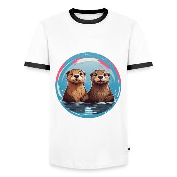 Two otters standing in the water - Men's Ringer Shirt - white/black - Front - AI Model Female 172 light (172cm) & AI Model Male 178 dark (178cm)