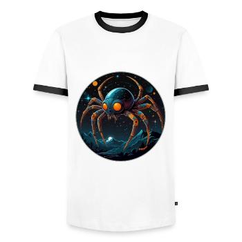 Space spider in space in orbit - Men's Ringer Shirt - white/black - Front - AI Model Female 172 light (172cm) & AI Model Male 178 dark (178cm)