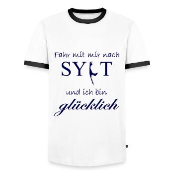 Fahr mit mir nach Sylt! dunkel blau - Männer Kontrast-T-Shirt - Weiß/Schwarz - Vorne - AI Model Female 172 light (172cm) & AI Model Male 178 dark (178cm)