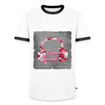 Headphones from the heart I Love Music - Men's Ringer Shirt - white/black - Front - AI Model Female 172 light (172cm) & AI Model Male 178 dark (178cm)