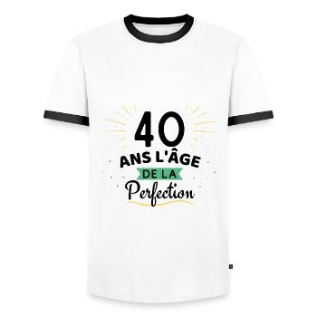 40 ans l'âge de la perfection - T-shirt contrasté Homme - blanc/noir - Devant - AI Model Female 172 light (172cm) & AI Model Male 178 dark (178cm)
