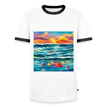 Sommer mit den Eltern am Meer - Männer Kontrast-T-Shirt - Weiß/Schwarz - Vorne - AI Model Female 172 light (172cm) & AI Model Male 178 dark (178cm)
