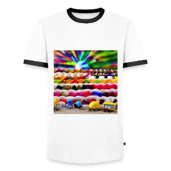 Spielzeug an der sonnigen Küste - Männer Kontrast-T-Shirt - Weiß/Schwarz - Vorne - AI Model Female 172 light (172cm) & AI Model Male 178 dark (178cm)