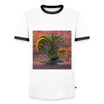 vieil arbre à fleurs pendant la journée ensoleillée d’été - T-shirt contrasté Homme - blanc/noir - Devant - AI Model Female 172 light (172cm) & AI Model Male 178 dark (178cm)