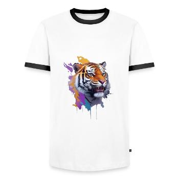 Autocollant Tigre - T-shirt contrasté Homme - blanc/noir - Devant - AI Model Female 172 light (172cm) & AI Model Male 178 dark (178cm)