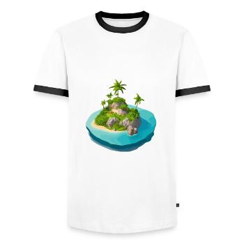 Island vectorized - Men's Ringer Shirt - white/black - Front - AI Model Female 172 light (172cm) & AI Model Male 178 dark (178cm)
