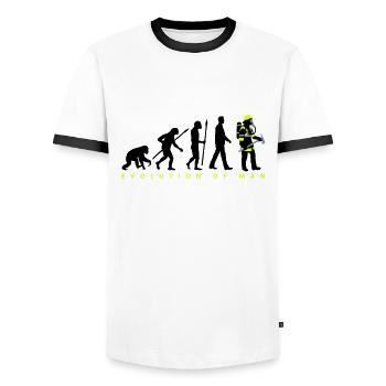 evolution_feuerwehrmann_012015_b_3c - Männer Kontrast-T-Shirt - Weiß/Schwarz - Vorne - AI Model Female 172 light (172cm) & AI Model Male 178 dark (178cm)