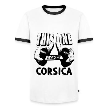 Corsica flag Corsica Flag Corsica Corsican - Men's Ringer Shirt - white/black - Front - AI Model Female 172 light (172cm) & AI Model Male 178 dark (178cm)