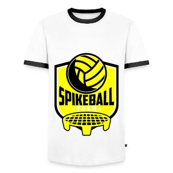 Farben änderbar | Roundnet Spikeball Team Fun - Männer Kontrast-T-Shirt - Weiß/Schwarz - Vorne - AI Model Female 172 light (172cm) & AI Model Male 178 dark (178cm)