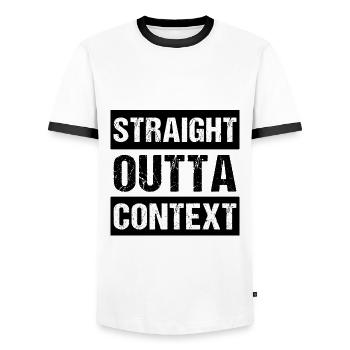 Straight Outta Context - Men's Ringer Shirt - white/black - Front - AI Model Female 172 light (172cm) & AI Model Male 178 dark (178cm)