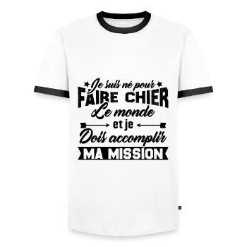 Je suis né pour faire chier le monde Cadeau - T-shirt contrasté Homme - blanc/noir - Devant - AI Model Female 172 light (172cm) & AI Model Male 178 dark (178cm)