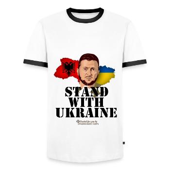 Ukraine Albania Stand with Ukraine - Men's Ringer Shirt - white/black - Front - AI Model Female 172 light (172cm) & AI Model Male 178 dark (178cm)