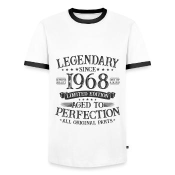 Legendary since 1968 vintage birthday gift - Men's Ringer Shirt - white/black - Front - AI Model Female 172 light (172cm) & AI Model Male 178 dark (178cm)