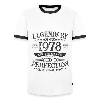 Cadeau d’anniversaire vintage légendaire depuis 1978 - T-shirt contrasté Homme - blanc/noir - Devant - AI Model Female 172 light (172cm) & AI Model Male 178 dark (178cm)