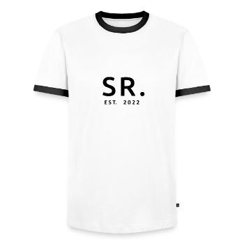 Sr. Est. 2022 Verlobung für die Hochzeitsfeier des Bräutigams - Männer Kontrast-T-Shirt - Weiß/Schwarz - Vorne - AI Model Female 172 light (172cm) & AI Model Male 178 dark (178cm)