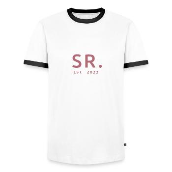 Sr. Est. 2022 Verlobung für die Hochzeitsfeier des Bräutigams - Männer Kontrast-T-Shirt - Weiß/Schwarz - Vorne - AI Model Female 172 light (172cm) & AI Model Male 178 dark (178cm)
