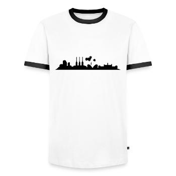 Hannover // Skyline // Silhouette // Skylineshirt - Männer Kontrast-T-Shirt - Weiß/Schwarz - Vorne - AI Model Female 172 light (172cm) & AI Model Male 178 dark (178cm)