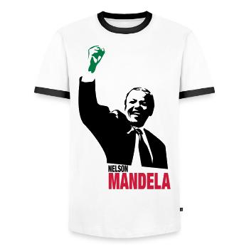Nelson Mandela - Männer Kontrast-T-Shirt - Weiß/Schwarz - Vorne - AI Model Female 172 light (172cm) & AI Model Male 178 dark (178cm)