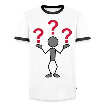 greyman_with_problems_3c - Men's Ringer Shirt - white/black - Front - AI Model Female 172 light (172cm) & AI Model Male 178 dark (178cm)