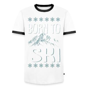 born to ski skiing - Männer Kontrast-T-Shirt - Weiß/Schwarz - Vorne - AI Model Female 172 light (172cm) & AI Model Male 178 dark (178cm)