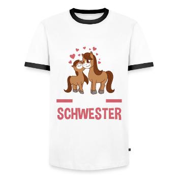 Pferd Schwester 2023 - Männer Kontrast-T-Shirt - Weiß/Schwarz - Vorne - AI Model Female 172 light (172cm) & AI Model Male 178 dark (178cm)